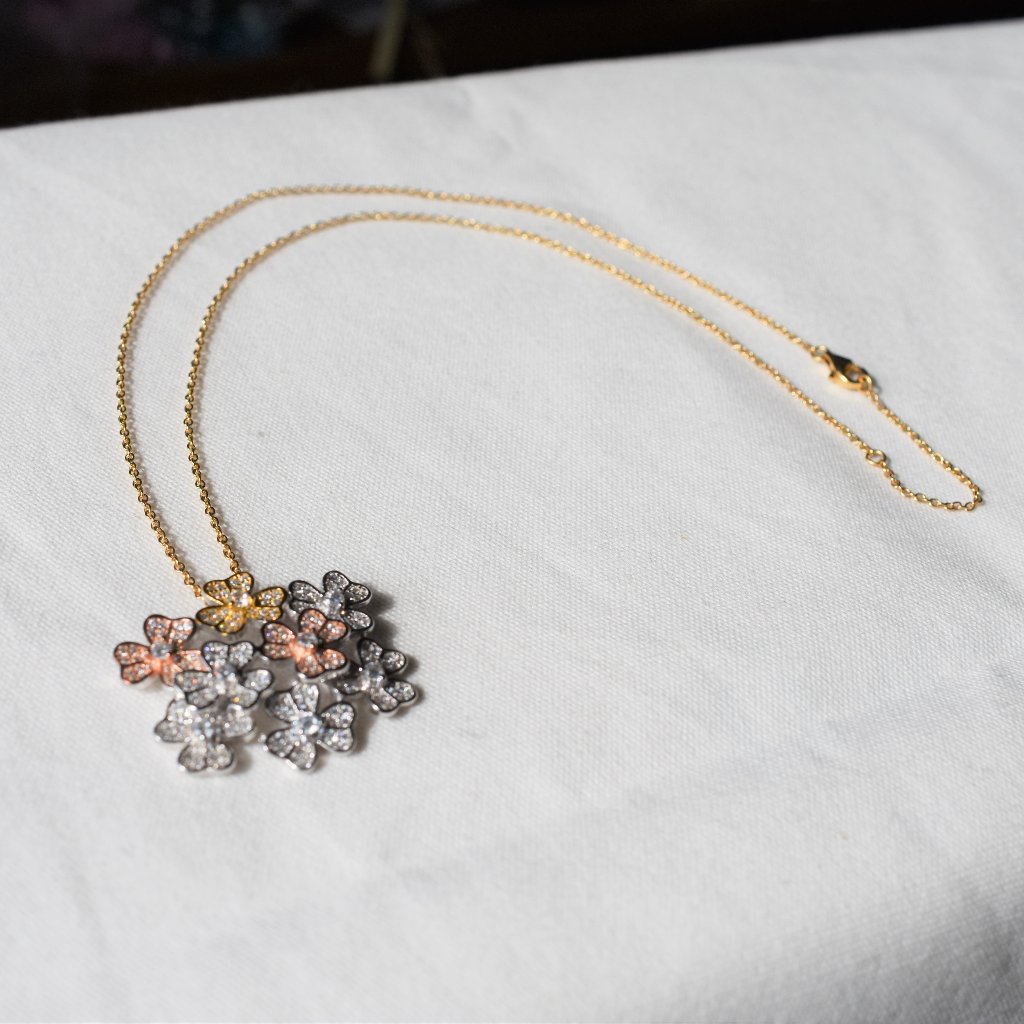 Savvy Cie Tricolor Gold Cz Floral Necklace